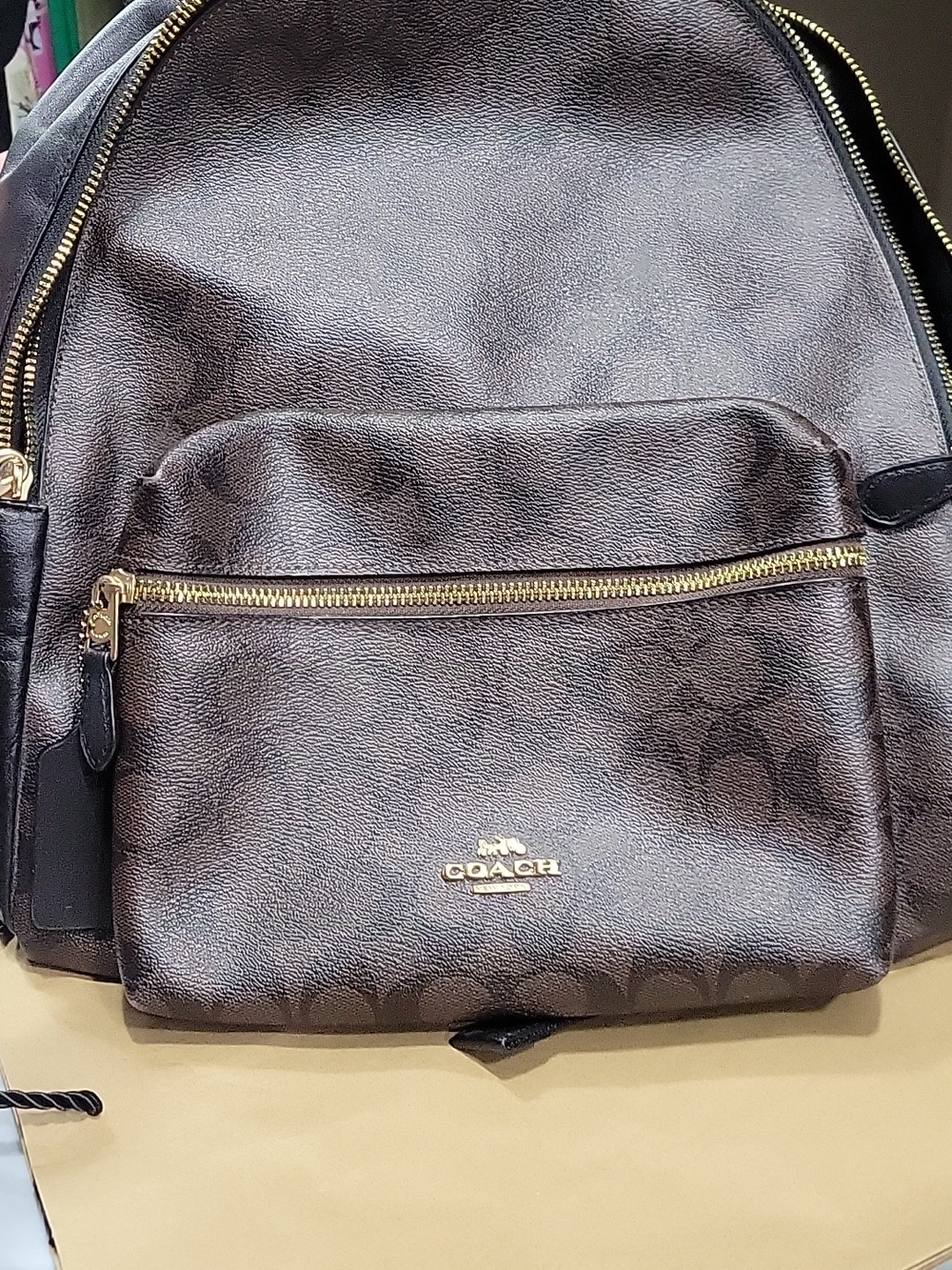 Coach Brown Signature Canvas Backpack with Gold Hardware